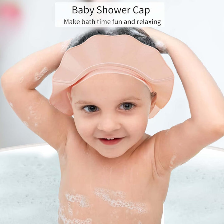 Baby Kids Shower Cap Shampoo Bath Bathing Hat Silicone Adjustable Washing Hair Shower Bathing Protection Shower Cap for Toddler, Baby, Kid, Children (Pink)