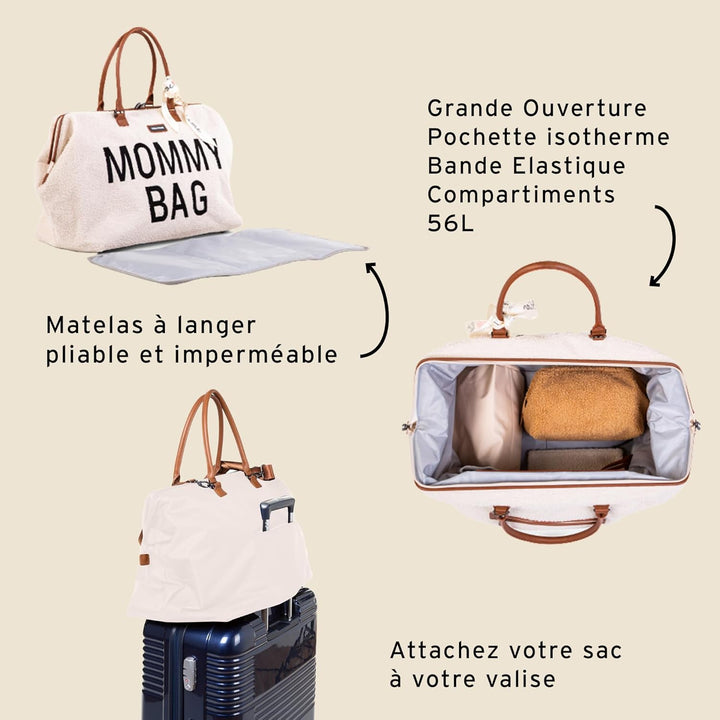 the Original Mommy Bag, Large Baby Diaper Tote Bag, Mommy Hospital Bag, Mommy Travel Bag, (Teddy White)