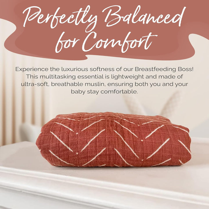 Breastfeeding Boss Multi-Use Cover – a Nursing Cover, Swaddle, Car Seat, Tummy Time Mat & Burp Cloth All in One – Made of Soft Muslin Fabric & Measures 47” X 47” (Mudcloth)
