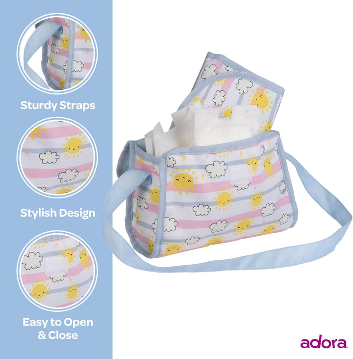 Baby Doll Diaper Bag with Color Changing Design, Sturdy Straps, Includes Changing Mat and 2 Doll Diapers (Fits 13" Dolls), Birthday Gift for Ages 3+ - Sunny Days