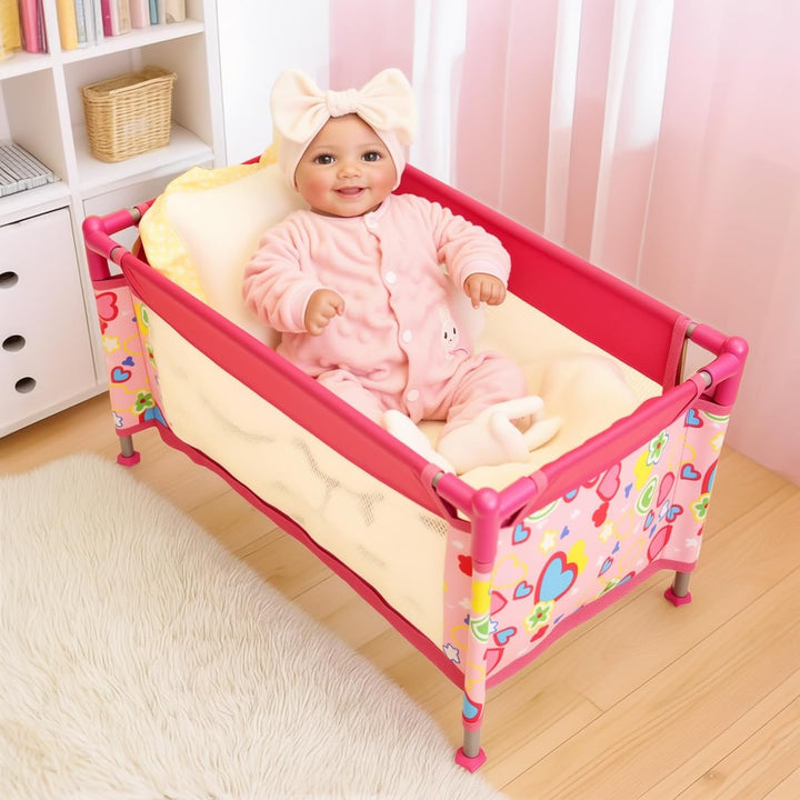 Baby Doll Crib with Storage Bag,Foldable Playpen Baby Doll Bed for 17-21" Reborn Dolls, Reborn Babies Dolls Accessories for Girls Age 3+,Pack N Play Toy Gift for Kids,Pink