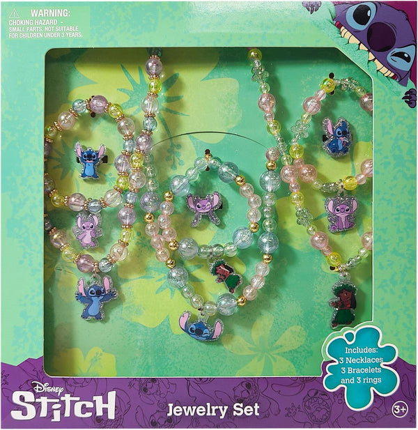 Lilo & Stitch Girls Jewelry Set - Dress up 9 Piece Toy Jewelry Box Set with Bead Necklace, Bracelet and Ring - Play Accessories - Ages 3+