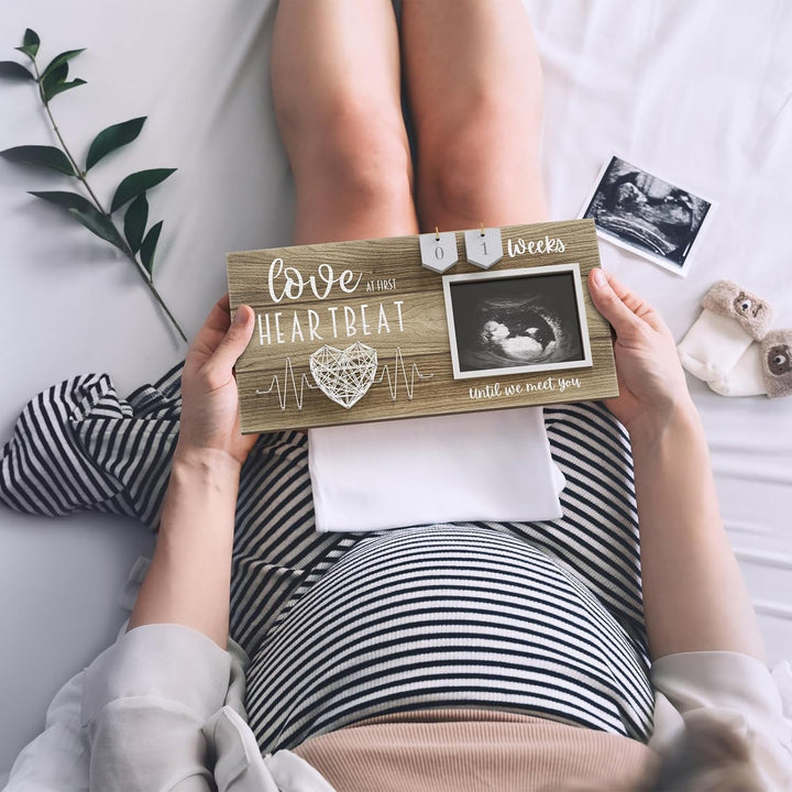 Baby Sonogram Picture Frame with Countdown Weeks - Standard 4"X3" Ultrasound Photo - Pregnancy Announcements Ideas - Gender Reveal Baby-Shower Gift - New Mom Expecting Parents to Be Keepsake Gifts