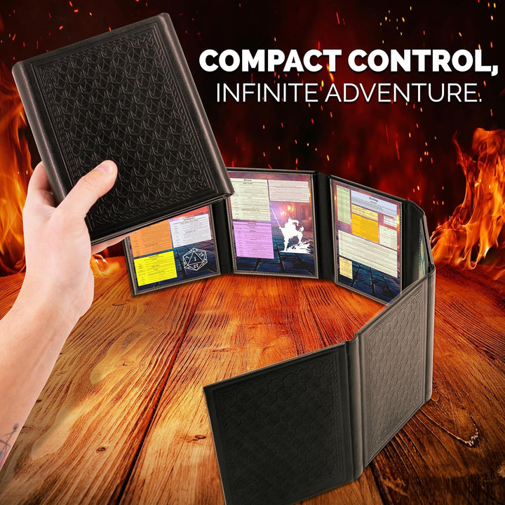 Miniature DM Screen - 6-Panel Faux Leather Mini Dungeon Master Screen for Ttrpgs, Compact Dnd DM Screen for Better Player Connection & Immersive Tabletop RPG Sessions with Low-Profile Design