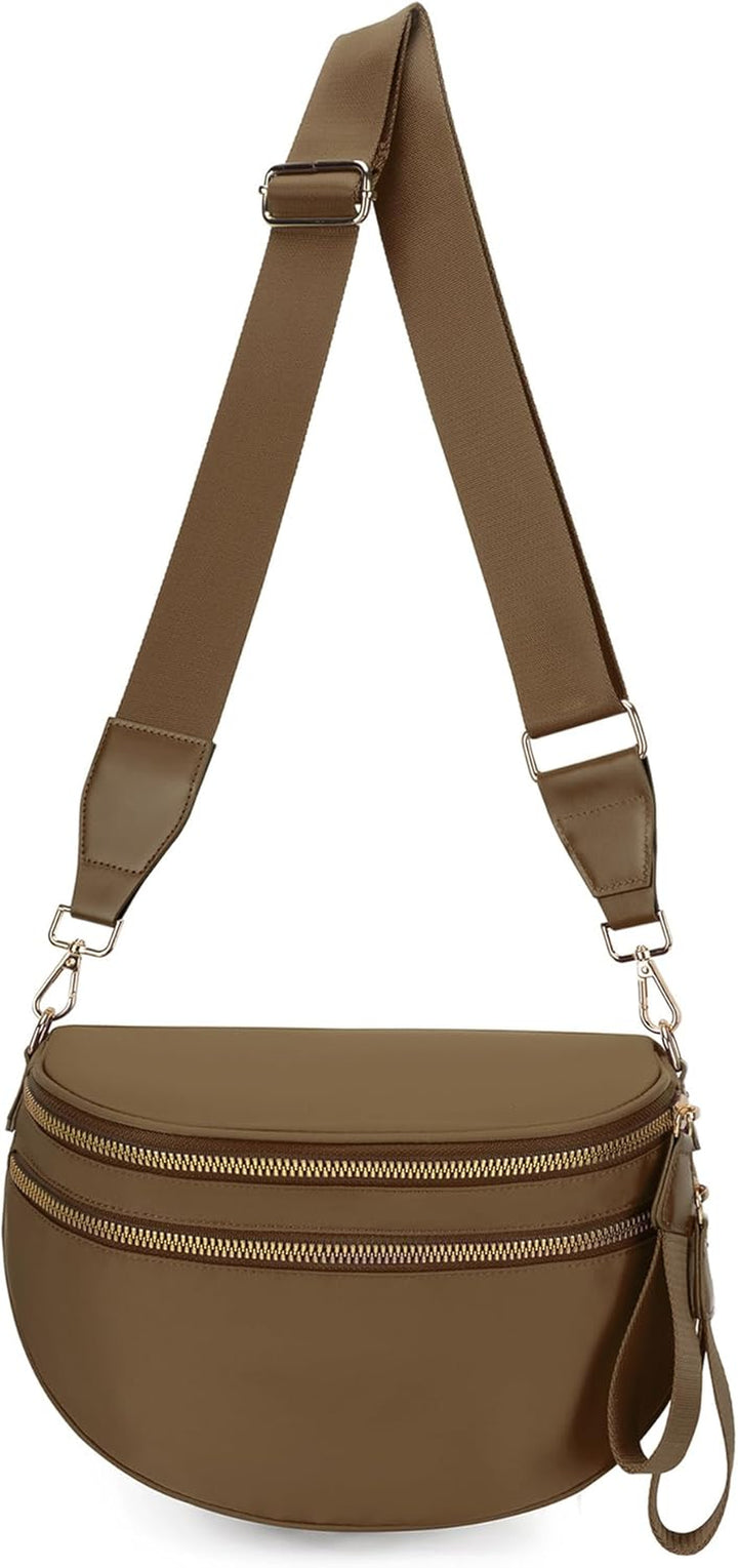 Mommy Bum Bag Crossbody, 2025 Trendy Checkered/Solid Nylon Waterproof Adjust Wide Straps Large Mom Diaper Bag