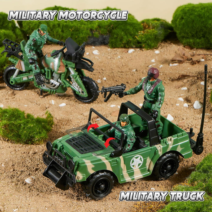10-In-1 Military Helicopter Toys Set with Light, Sound, Trucks, Boat, Bike, Army Men, Weapons - Christmas Birthday Party Gifts for Kids