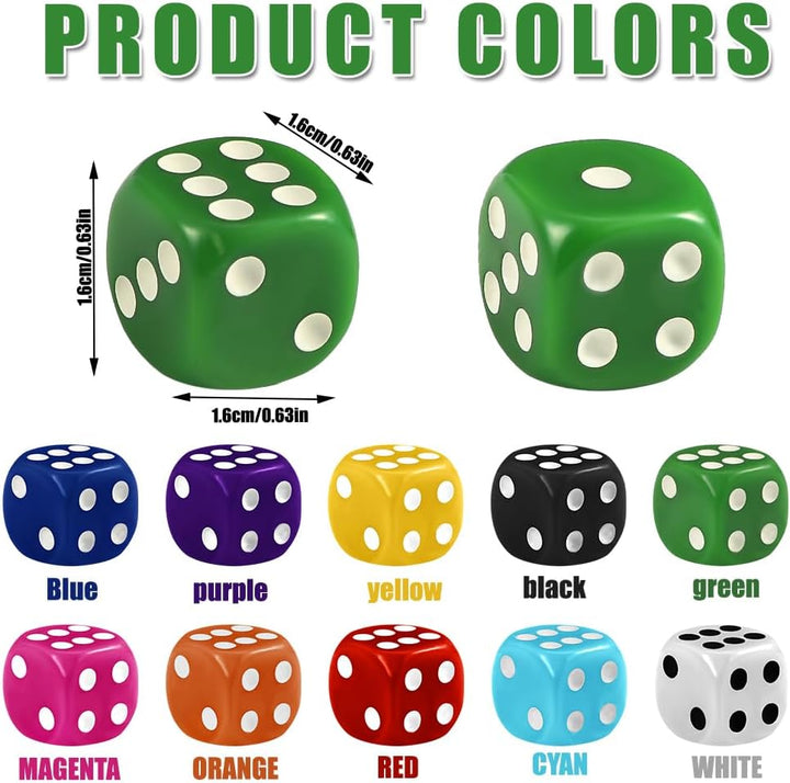 100Pcs 16Mm Game Bulk Dice 10 Colors Acrylic 6 Sided Dice Set for Classroom Teaching Math Learning Standard Dice for Party Family Board Games