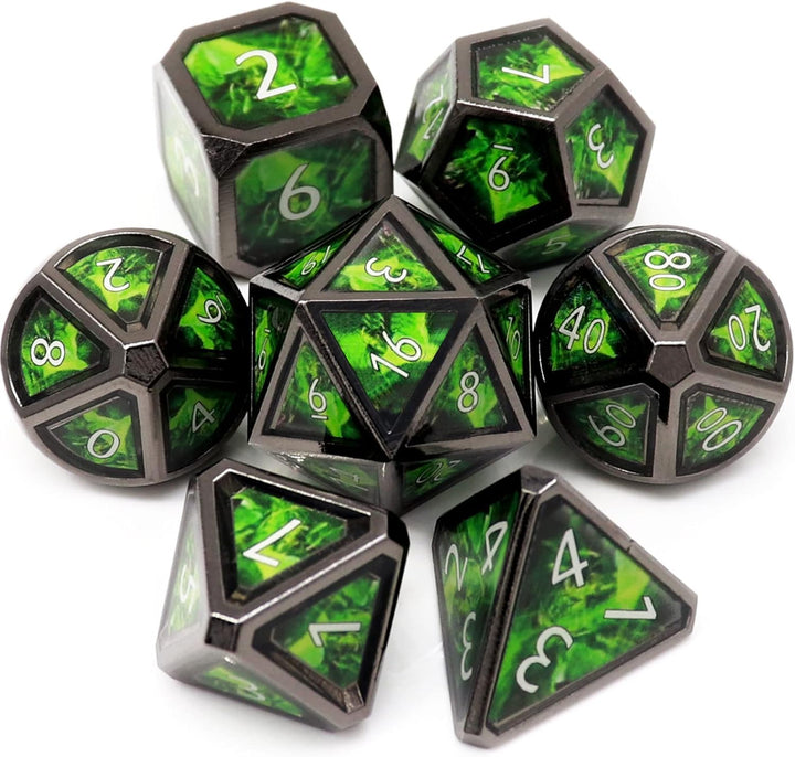 Bloodstained Metal DND Dice Set Blood Polyhedral D&D Dice Compatible with Dungeons and Dragons Gift TTRPG Antique Metal Halloween Dice
