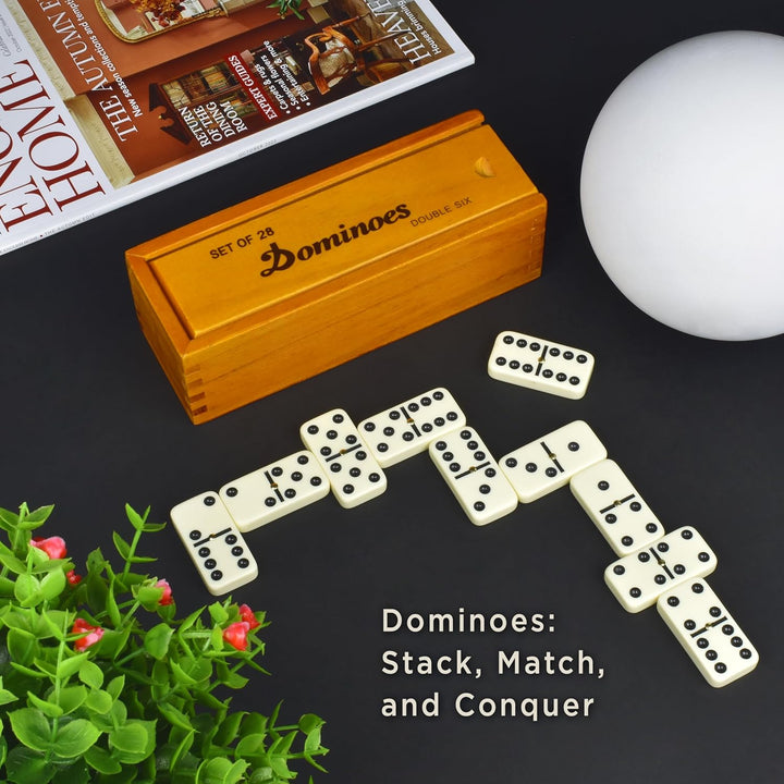 Dominos Set for Adults – Dominoes - Classic Board Games, Double 6 Dominoes Family Games for Kids and Adults - Double Six Standard Dominos Set 28 Tiles with Wood Case, Juegos De Mesa