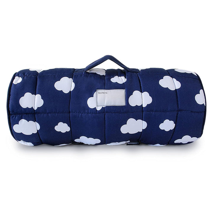 Toddler Nap Mat with Pillow and Blanket, Cot Nap Mats for Daycare Preschool Kindergarten, Lightweight Portable Travel Sleeping Bag for Kids, Super Soft & Cozy, Navy Cloud, 50" X 21"