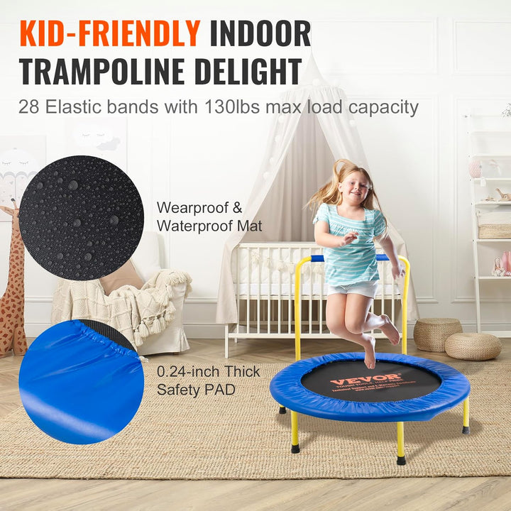 3FT Trampoline 36" Indoor/Outdoor for Toddlers, Foldable Mini Baby with Foam Handle, Recreational Birthday Gift