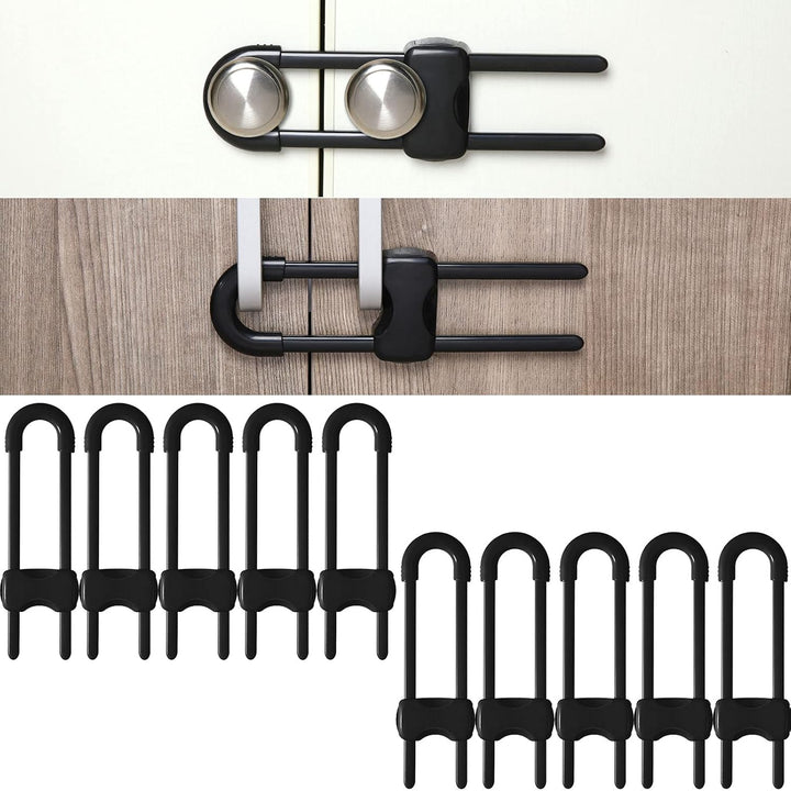 10 Pieces Cabinet Locks for Babies, U-Shaped Proofing Drawers Safety Child Locks Adjustable, Easy to Use Childproof Latch for Knob Handle on Kitchen Door Storage Cupboard Closet (White)