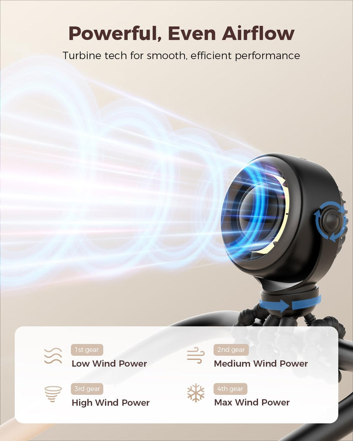 Baby Stroller Fan - 4000Mah Rechargeable 4-Speed Quiet with LED Display & Night Light, Mini Portable 360° Clip on Safe Fan for Car Seat, Crib, Travel - Black