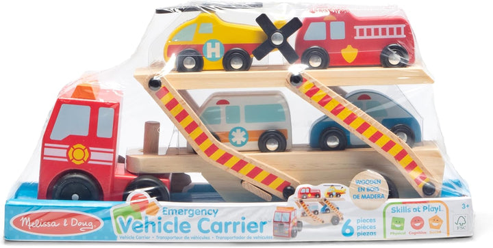 Wooden Emergency Vehicle Carrier Truck with 1 Truck and 4 Rescue Vehicles