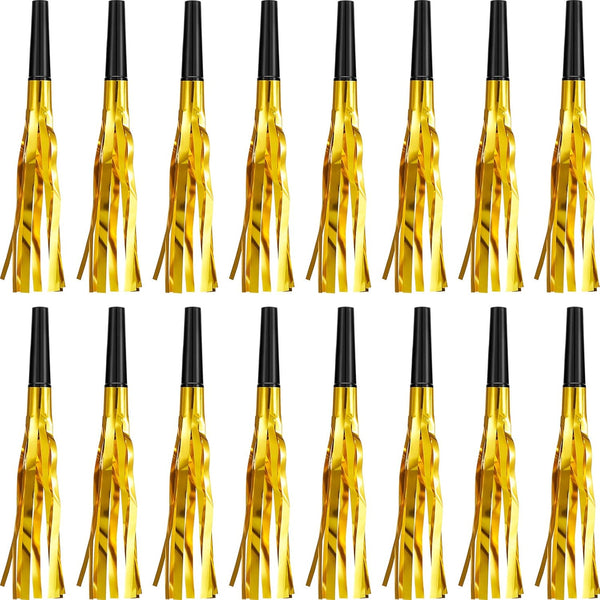 24 Pieces Gold Noise Makers Glitter Noise Makers Metallic Fringed Party Blowers for Adults Birthday Graduation Sporting Events 2025 New Years Party Favor Supplies