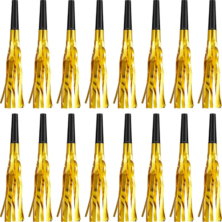24 Pieces Gold Noise Makers Glitter Noise Makers Metallic Fringed Party Blowers for Adults Birthday Graduation Sporting Events 2025 New Years Party Favor Supplies