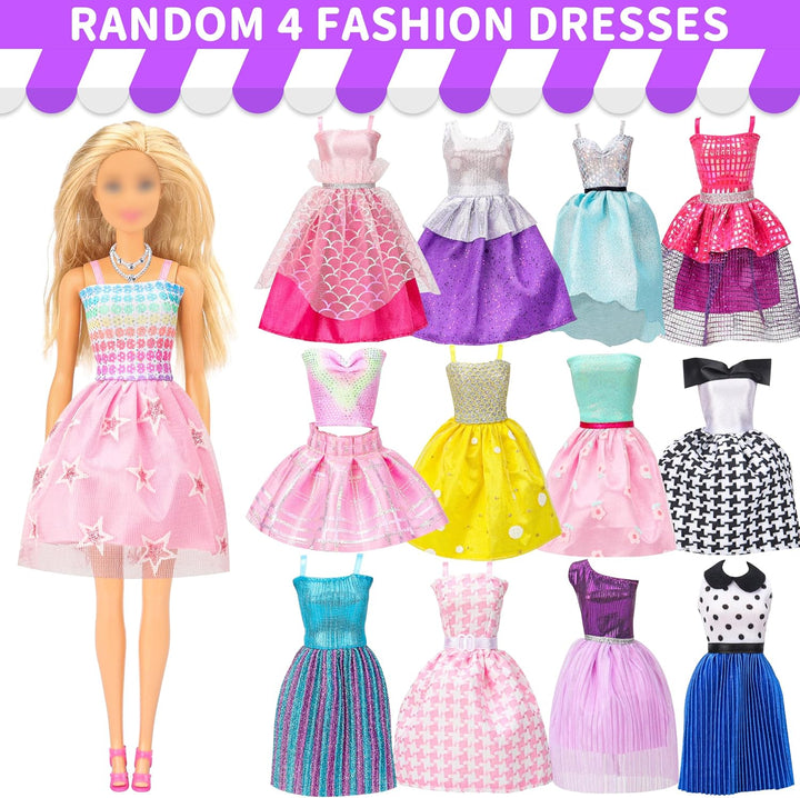 56 Pcs Doll Clothes and Accessories,2 Wedding Gowns 2 Evening Dresses 6 Fashion Dresses 4 Set Casual Outfit Top and Pant 2 Swimsuit,20 Hanger 10 Shoe 10 Accessories Toys for Girls Kid Gift