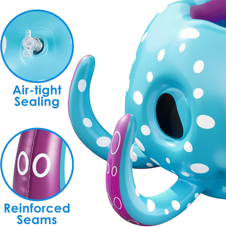 Pool Wave Kids Octopus Pool Toys, 2-In-1 Inflatable Float Water Game, Basketball Hoop Ring Toss Outdoor Swim Play, Cool Summer Family Party Gift 3 4 5 6 7 8 Year Old Boy Girl Child-Blue