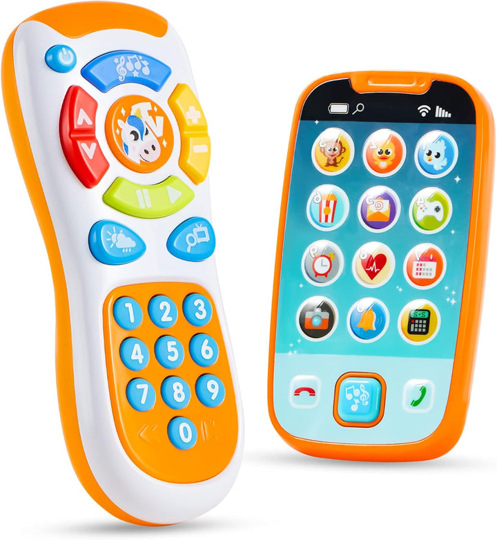 Baby Learning Phone and Remote Toy for Toddler, Fun Smartphone Toys with Music for Infants, Boys or Girls, Holiday Stocking Stuffers, Kids Birthday Gift, Easter Basket Stuffers