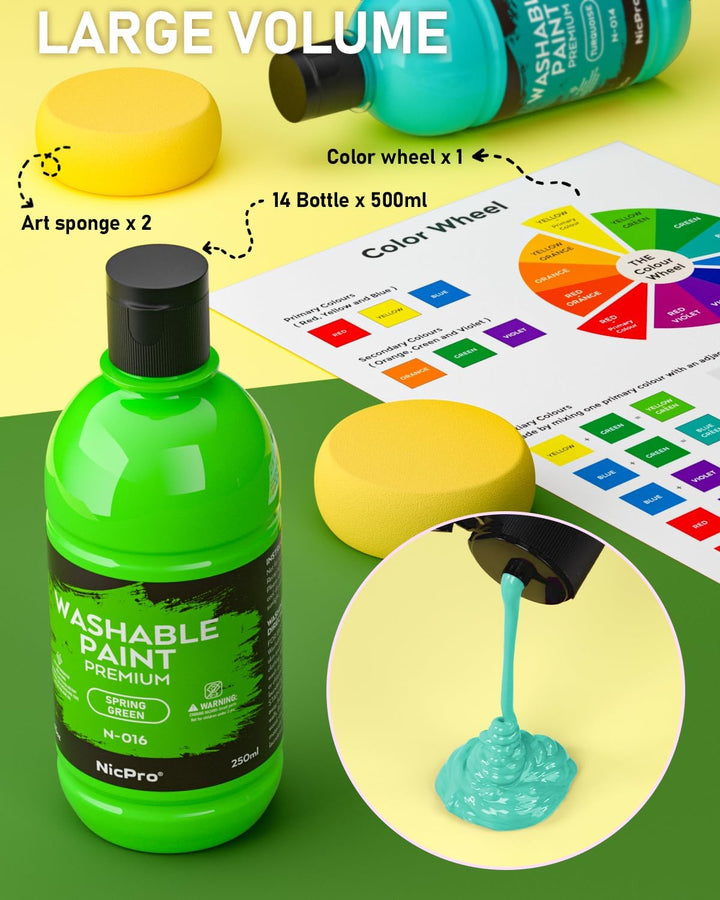 18 Colors Large Washable Paint Set for Kid (8.4Oz,250 Ml), Acrylic Bulk Paint Supplies Non Toxic Children Tempera Paint for Art, Craft DIY, Poster & Finger Paint, School, Home,Classroom, Party