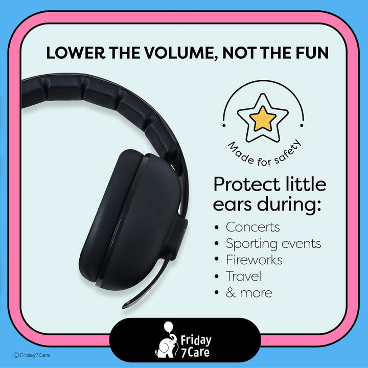 Baby Travel Noise-Cancelling Earmuffs with Adjustable Headband - Infant Ear Protection Headphones for Ages 0-24 Months - Black