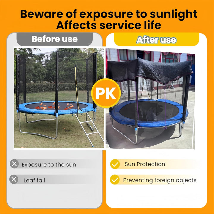 Trampoline Shade Cover 90% Shading Ratio Black Sunshade Tent Top Cover 10Ft 12Ft 14Ft for round Trampoline, Easy to Install for Backyard Playground, Sunproof Net for Outdoor, Tent Only (Fits 14FT)
