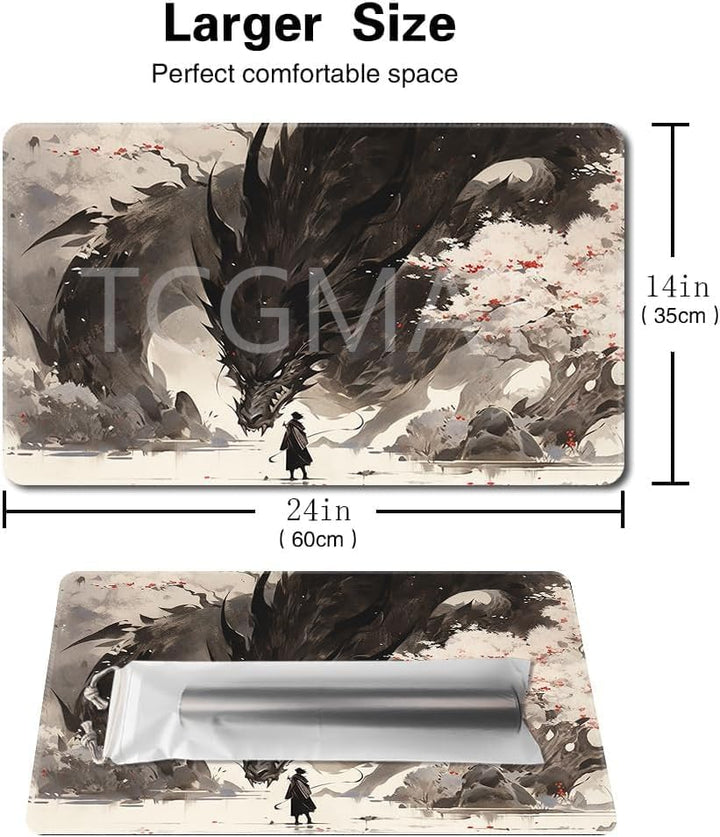 MTG Playmat Size 24X14In Free Storage Bags Non-Slip Backing, Ideal for Card Game Enthusiasts TCG Playmat (Shadow Dragon-No Deck)