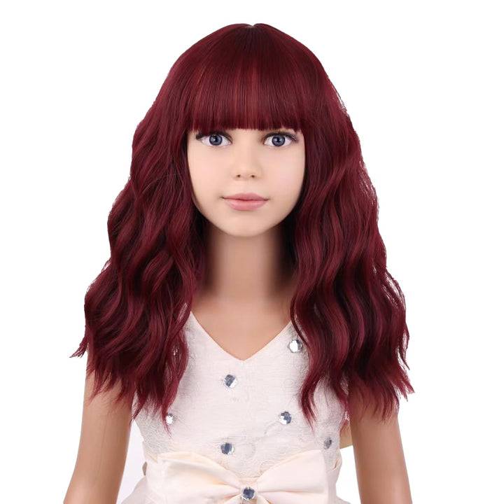 Blonde Wig Kids Child Short Wavy Wig with Bangs Flaxen Blonde Wigs Synthetic Girls Cosplay Halloween Party Costume Wigs (Flaxen Blonde)