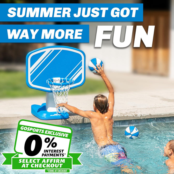 Splash Hoop PRO Swimming Pool Basketball Game - Includes Poolside Water Basketball Hoop, 2 Balls and Pump - Blue