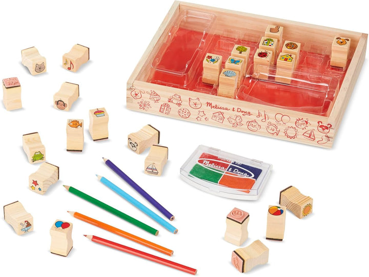 Wooden Stamp Set, Favorite Things - 26 Wooden Stamps, 4-Color Stamp Pad
