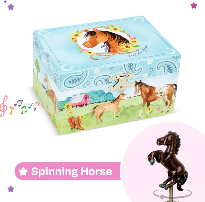 Jewelry Box for Girls by  - Barn Design Musical Jewelry Box with Spinning Horse Doll - Pony Stuff for Girls, Horse Gift for Kids, Equestrian Keepsake for Ages 2 up - Home on the Range Tune