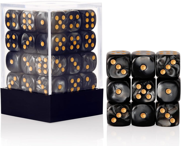 36 Pieces 12Mm 6 Sided Mini Dice Set,Pearl Pattern D6 Game Dice Set,6 Sided Standard Game Dice for Board Games Dice Games Classroom Teaching Dices Game, with Portable Gaming Box(Black)