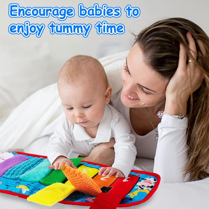Tummy Time/Baby Mirror Toys, Black and White High Contrast Tabletop Mount Baby Newborn Toys 0 3 6 Months Brain Development, Sensory Texture Piano Infant Toys 0 3 6 Months with Squeaker
