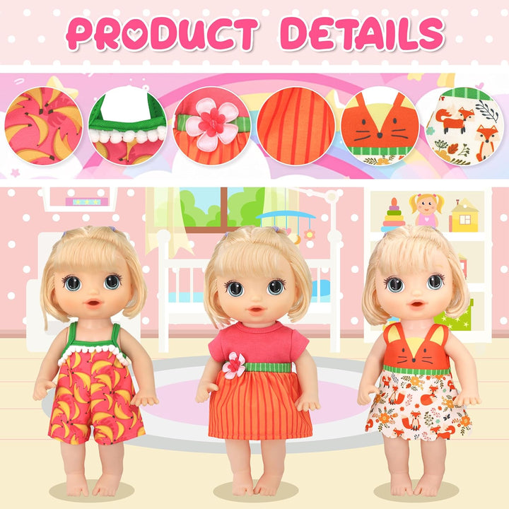 10 Set Alive Baby Doll Clothes, Doll Clothes for 10-12 Inch Girl Dolls Outfits Accessories Include Cute Jumpsuit, Skirts