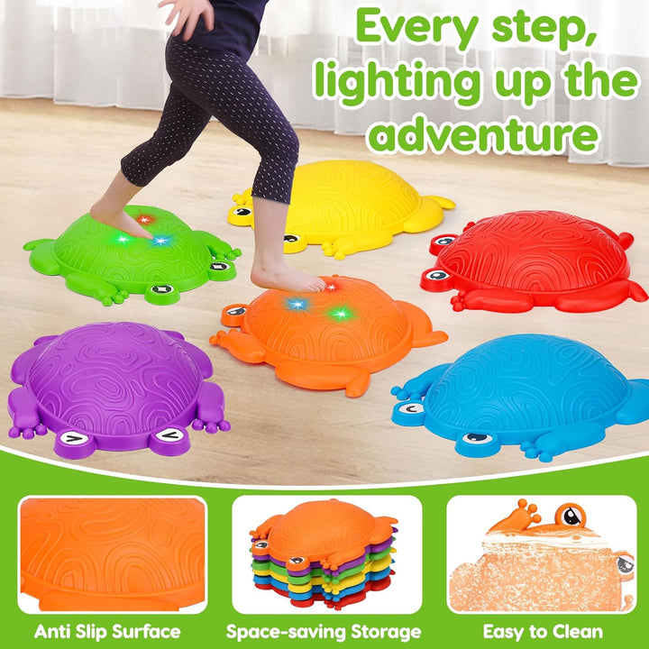 6 PCS Kids Stepping Stones Light up Frog Balance Stones outside Toys Ages 3-5 4-8 Plastic Jumping Step Stone Indoor Outdoor Sensory Play Toddler Obstacle Course Coordination Game 3 4 5 6 7 Year Old