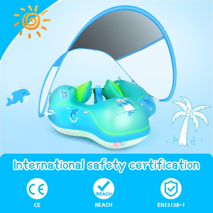 Baby Swimming Float with UPF50+ Sun Canopy Baby Floats for Pool No Flip Overbaby Pool for Baby Age of 3-36 Months