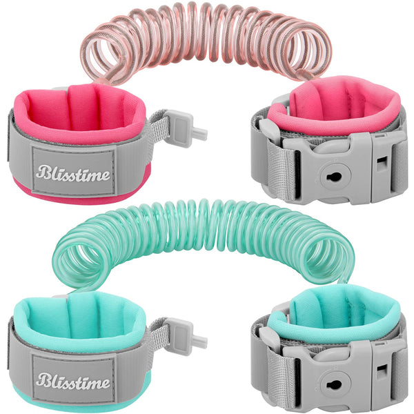 Toddler Leash, 2 Pack Kid Leash anti Lost Wrist Link with Key Lock Baby Leash Harness for Toddler (Mint Green+Pink)