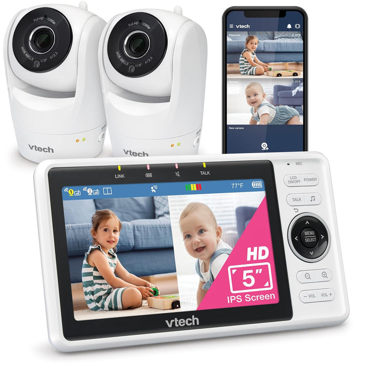 Upgraded Smart Wifi Baby Monitor, 1080P FHD Camera and 5" HD IPS Display, Free App with Motion Video, Sound/Motion Detection and Notifications, Fully Remote Pan-Tilt-Zoom: VM901