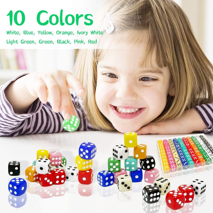 100 Pieces 16MM Dice Set, 6 Sided Standard Colored Dices with Portable Plastic Box, Opaque 10 Colors Games Dice for Board Games, Parties, Classroom Math Bulk Dice
