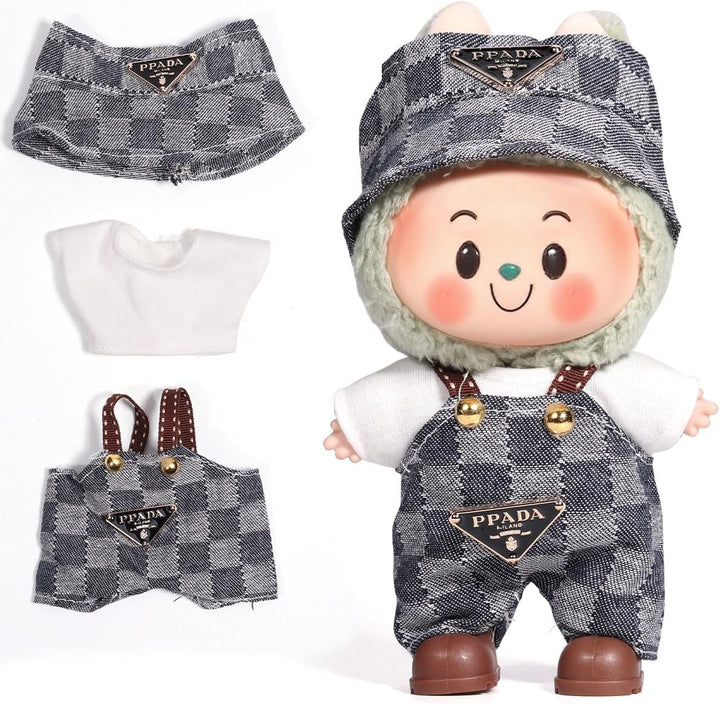 for Labubu Clothes/For Labubu Outfits,Clothes Set for 17Cm Lububu Doll,3 Piece Set Hat Clothing for LA BUBU, Boys and Girls Stylish Adorable Dolls Clothes Accessories (No Doll) (D_Style)