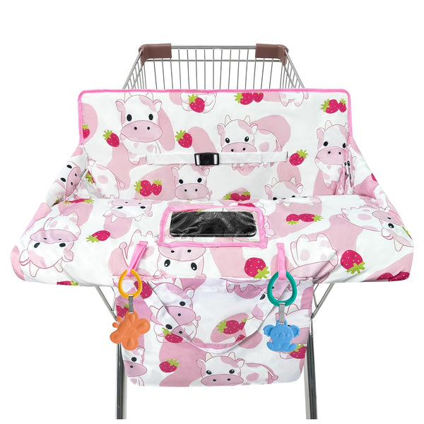 Shopping Cart Cover for Baby,2-In-1 High Chair Cover Soft,Portable, and Machine Washable,Comfortable Cotton Seat Pad with Safety Harness and Portable Cloth Bag,Fits All Supermarkets and Restaurants