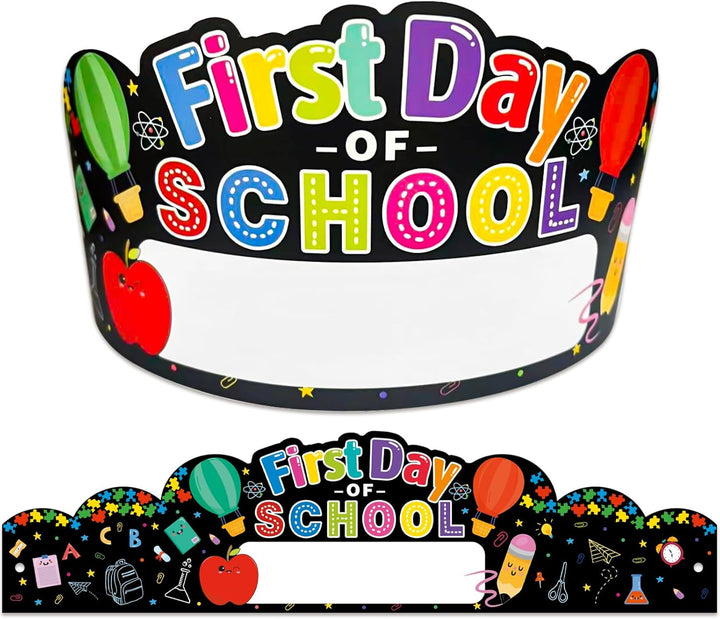 First Day of School Crowns Decorations 24Pcs Adjustable Kids First Day of School Paper Cap Headband Gifts for Kids Students,Back to School Party Hats for First Day of Kindergarten Preschool