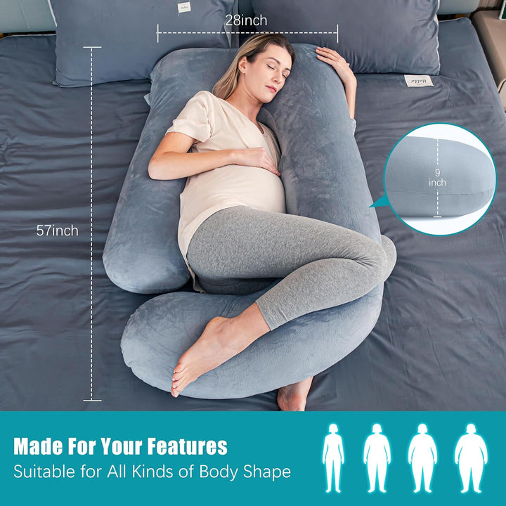 Pregnancy Pillows, Soft U-Shape Maternity Pillow with Removable Cover - Full Body Pillows for Adults Sleeping - Pregnancy Must Haves - Jumbo 57 Inch - Grey