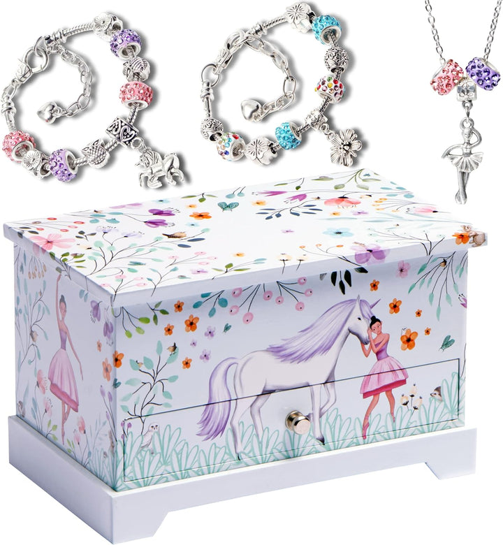 Kids Jewelry Box for Girls, Little Girls Jewelry Box, Unicorn and Ballerina Dancing Music Box