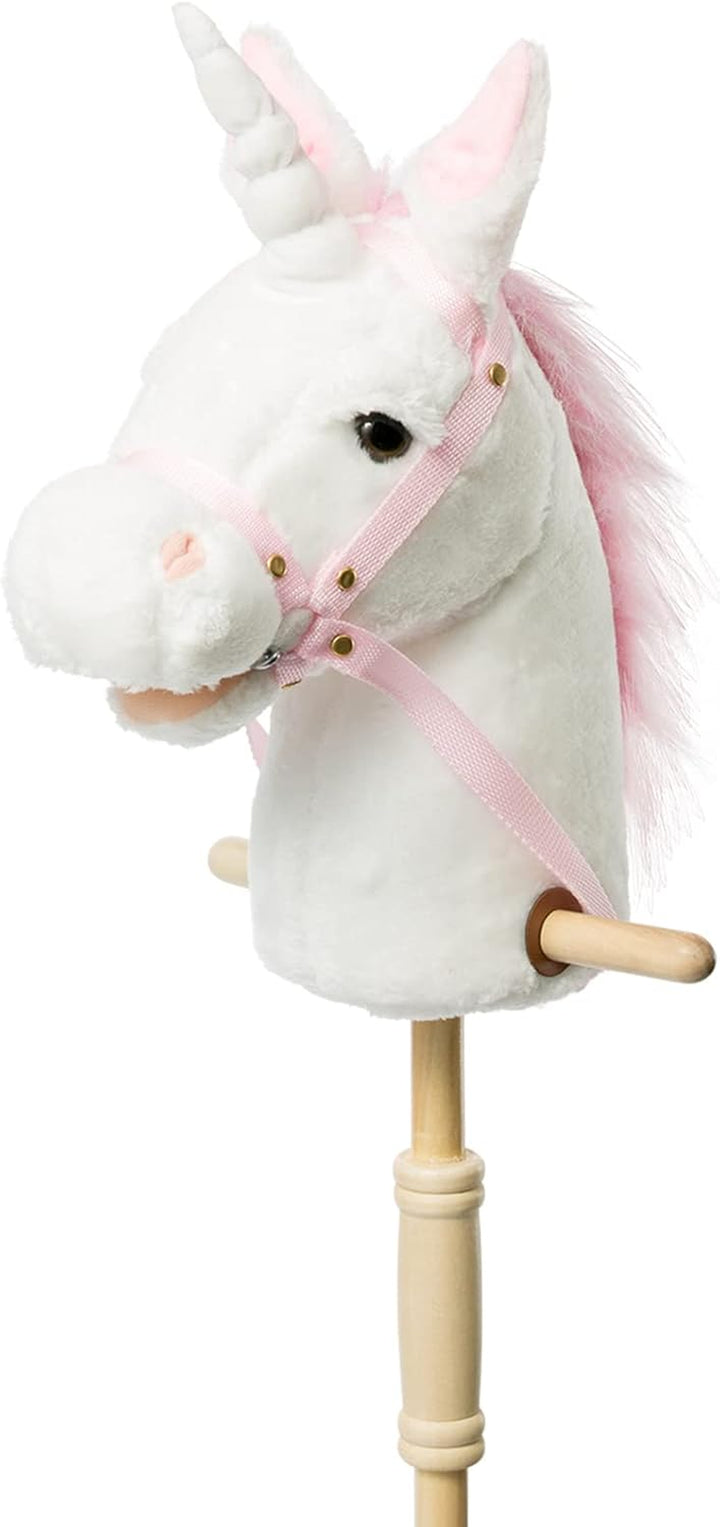 Sequin Unicorn Stick Horse Handcrafted Hobby Horse on a Stick with Wood Wheels Real Pony Neighing and Galloping Sounds Plush Unicorn Toy Pink 36 Inches(Aa Batteries Required)