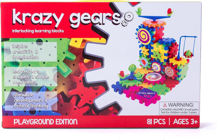 Gear Building Toy Set - Interlocking Learning Blocks - Motorized Spinning Gears - 81 Piece Playground Edition