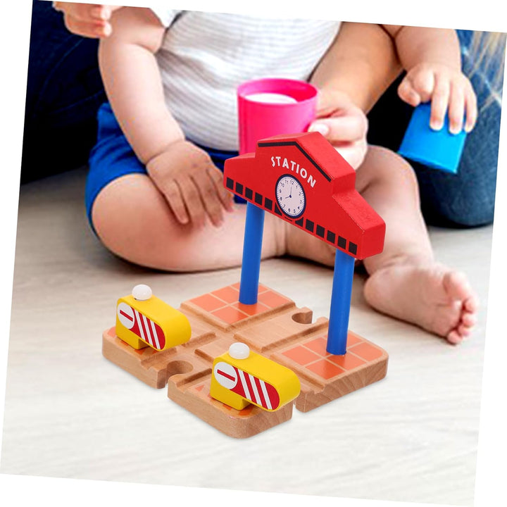 Wooden Railway Station Platform Barrier Model Train Accessories Educational Building for Safe Wood Material Portable and Easy to Install