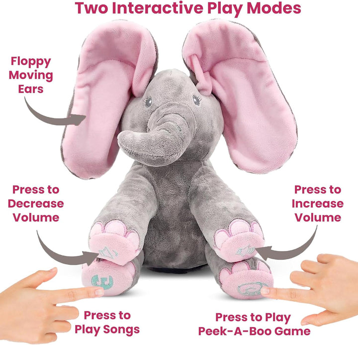 Kaia Peek a Boo Elephant Toy, Interactive Singing Stuffed Elephant Plush with Moving Ears, Musical Stuffed Animal for Babies and Toddlers, Adorable Elephant Baby Toy
