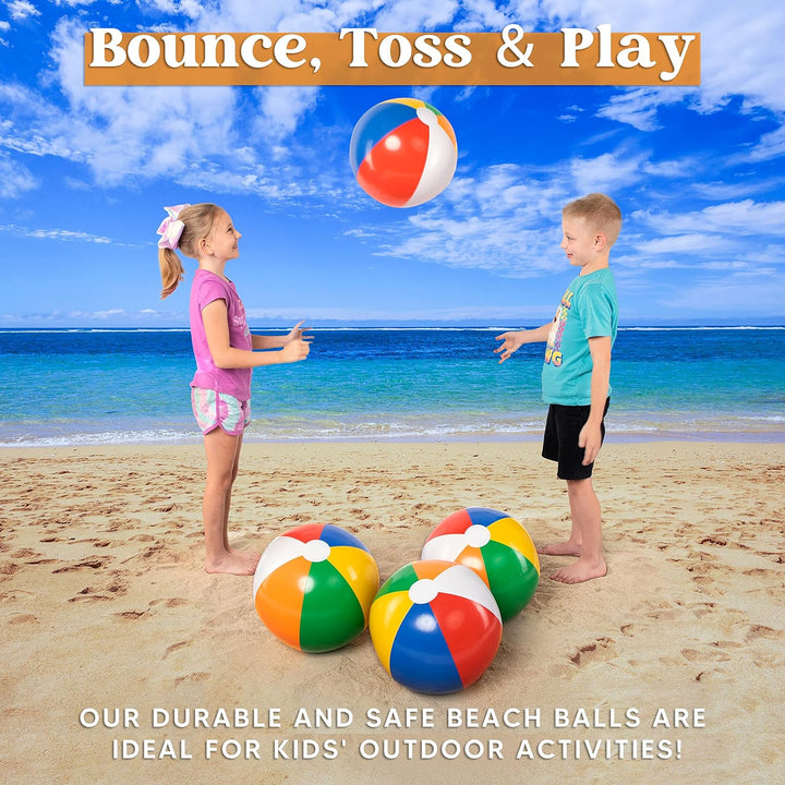 4-Pack 20" Beach Balls - Large Rainbow Beach Ball Inflatable Pool Toys for Party Supplies Decorations, Adults Kids Birthday Luau Summer Beach Water Games Beachball Party Favors