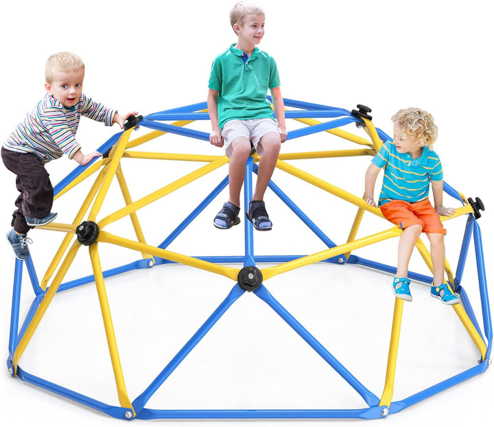 Climbing Dome, 10FT Dome Climber with Hammock for Kids 3 to 10 Outdoor Play Equipment, Supports up to 1000Lbs Jungle Gym, Anti-Rust, Easy Assembly, Yellow+Green